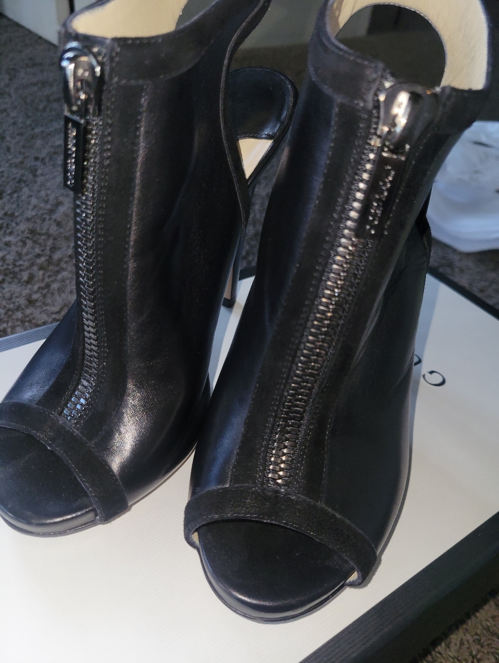 Jimmy Choo Peep Toe Leather Stiletto Black Zip Sandal Sling Backs 36.5 6.5 - Picture 7 of 9